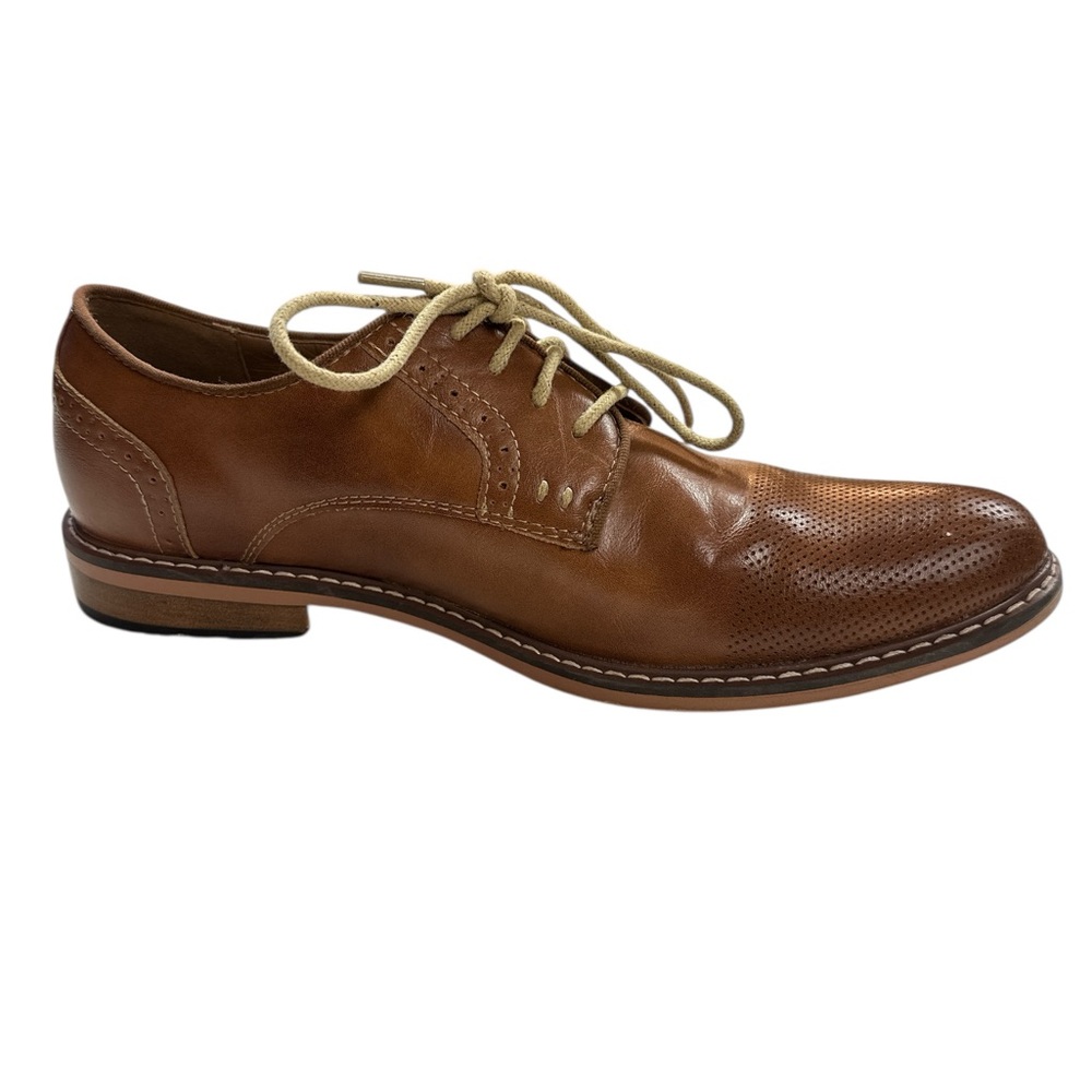 Madden Mens Alk Cognac Perforated Toe Oxford Dress Shoes Preowned Size 9.5